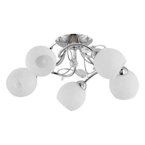 Alfa LIVIA Modern Chrome Ceiling Light, 5x E14 (max 10W), 5 Round White Glass Globe Shades, Dimmable Flush Mount Lamp for Living Room Bedroom Office, 50 cm Width, 20 cm Height (1/2)