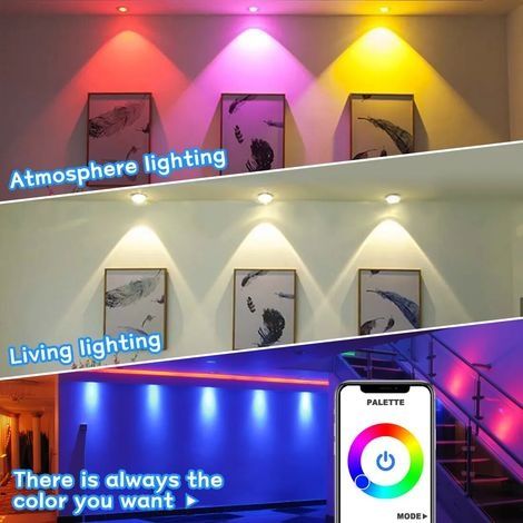Farbiger LED-Einbaustrahler für die Decke, intelligente und runde Innenbeleuchtung, RGB, Helligkeit einstellbar (1/4)