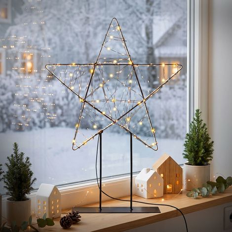 ECD Germany Estrella luminosa decorativa de navidad, guirnalda LED 50,5 cm lámpara de interior con soporte, adorno luminoso de metal, 350 LEDs blanco cálido y extra-cálido parpadeantes (1/5)