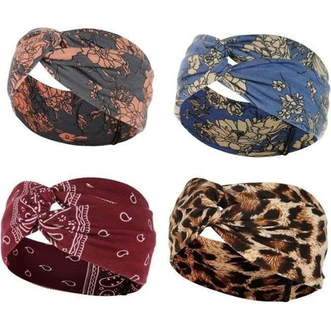 Vintage-Haarbänder für Damen – Bedrucktes elastisches Haarband – Breites Boho-Haarband, für Mädchen, Make-up, Yoga, Laufen (1/4)