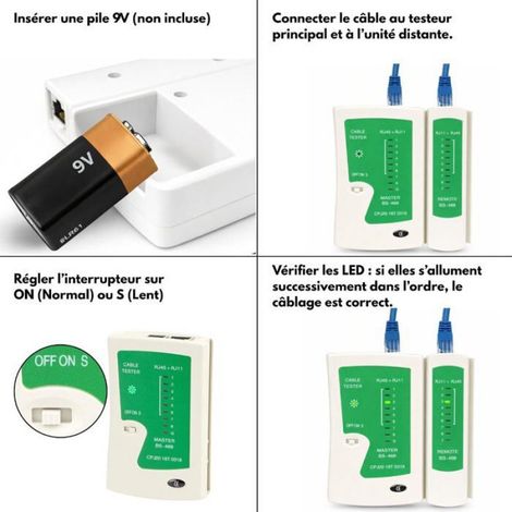 Testeur de Câble - 2 Pièces - Plastique - Détection RJ45 RJ11 - Réseau et Téléphone - Blanc Vert UMD DESSIN ANIME - UMD ANIMATI (1/5)