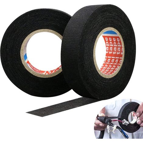 rotoli di nastro isolante in tessuto nero, 15 m ciascuno, per auto, nastro per cavi da 19 mm/25 mm, resistente alle alte temperature per fili scoperti (1/5)