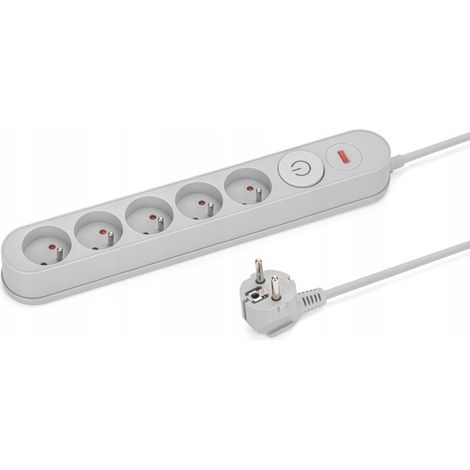Regleta de enchufes con 5 tomas de corriente y protector de sobretensiones, 1,5 m, gris (1/5)