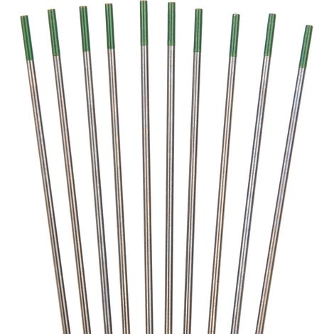 Lot de 10 électrodes de soudage TIG en tungstène pur, pointe verte, 1,6 x 175 mm (1/16"). (1/4)