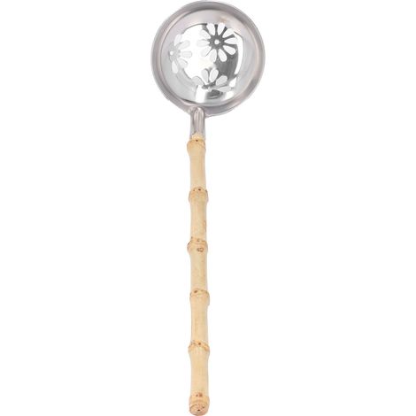 Louche à fondue en acier inoxydable anti-brûlure avec isolation thermique et manche long en bambou. (1/5)