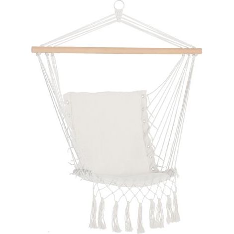 Fauteuil suspendu à pompons, capacité de charge de 120 kg, balancelle moderne en coton pour une utilisation intérieure et extérieure, blanc (1/5)