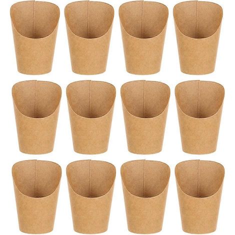 50 porte-frites jetables, gobelets pour frites et soufflés aux œufs, boîtes à goûter en papier-12.00X8.80X8.80CM-Khaki