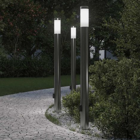 vidaXL Lampioni a colonnina con presa elettrica 3 pz 110 cm Acciaio Inox IP44