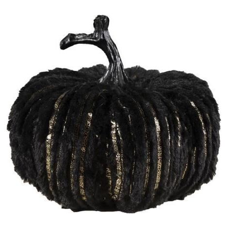 Décoration de table - PTITCLOWN - Citrouille en velours - Noir et doré - 18x22,5 cm - Halloween