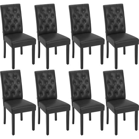 WOLTU 8 Sillas de Comedor de Piel Sintética Con Patas de Madera, Diseño Moderno, Negro (1/5)