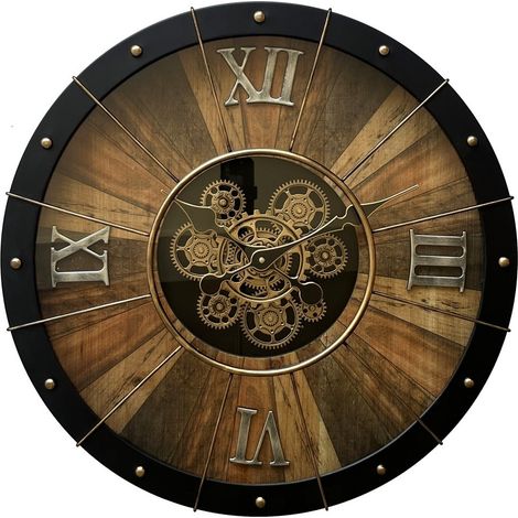 60cm Round Wall Gear Clock for Living Room/Hallway/Dining Room - Metal - L8 x W60 x H60 cm
