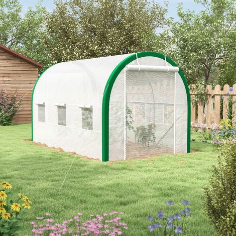 Serre tunnel de jardin 358 x 210 x 210 cm avec porte relevable, fenêtres moustiquaires et armature en acier galvanisé, idéale pour prolonger vos cultures  CHICFURN (1/5)