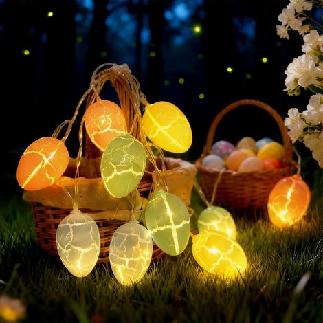 1 Guirlande Lumineuse 20 LED,Oeuf Fêlé,Blanc Chaud,3M,Piles AA,Intérieur Extérieur