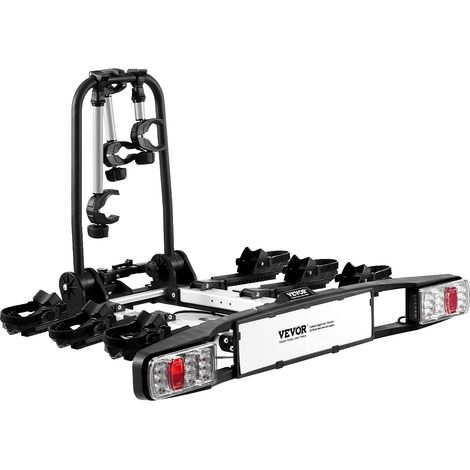 VEVOR Portabiciclette Pieghevole con Attacco per Attacco da 5 cm Portabiciclette Posteriore per 3 Biciclette con Portata Fino a 65 kg Portabiciclette con Serratura per E-bike con Luce Posteriore