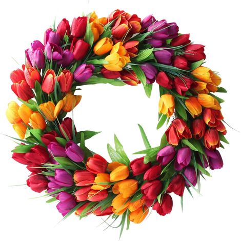 1 Guirlande artificielle,tulipes colorées,diamètre 50 cm,résistante aux UV,décoration porte mur fenêtre,maison mariage fête (1/4)