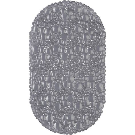 Tapis de Bain Ovale, 67 x 38 cm, Lavable, Massage, Support de Baignoire antidérapant, ventouses, Gris (1/5)