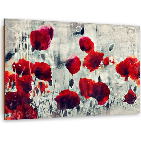 Quadro deco panel, Papaveri rossi dipinti su un prato in bianco e nero - 60x40 (1/5)