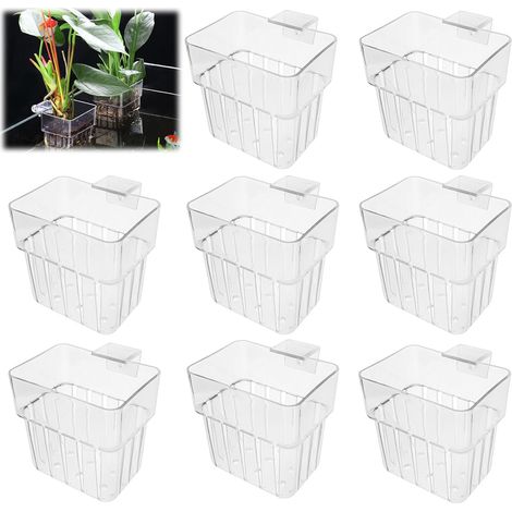 Support Plante Aquarium - Lot de 8 - Acrylique Transparent - Suspension Murale - Aquascaping - 8x8x6cm (1/5)