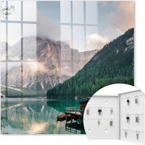 Armoire à clés - (30 cm x 30 cm) - Boîte à clés murale - Coffret de rangement pour clés - Couleur blanche - Ouverture vers la droite - Pour maison et bureau - magie des montagnes
