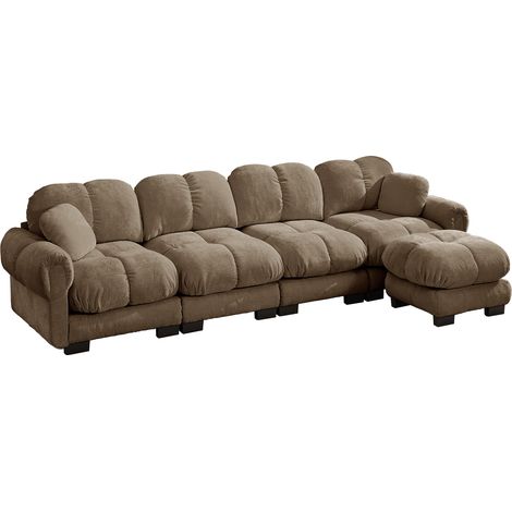 ELVMI Modulares Ecksofa mit beweglichem Hocker, Gesteppte Sitzkissen und Ergonomische Rückenlehne, Chenille Braun (1/5)