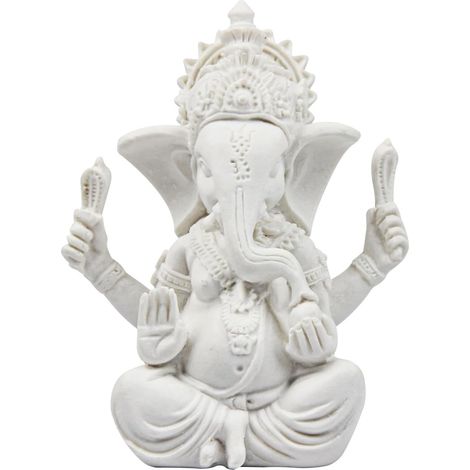 Statue de Bouddha en grès à tête d'éléphant - Sculpture d'éléphant - Statue de Bouddha - Blanc (1/5)