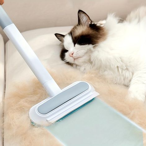 Brosse anti-poils d'animaux 4 en 1 pour fenêtres et moustiquaires, réutilisable et multi-surfaces, avec long manche, utilisable sur surfaces sèches ou humides, idéale pour canapés, tapis, meubles, lit (1/3)