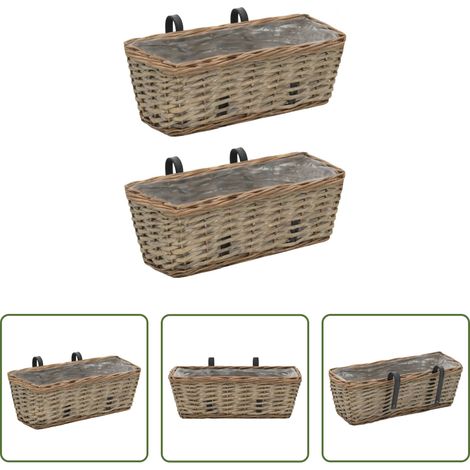 Pot de plantes - Jardinière de balcon 2 pcs Osier avec doublure en PE 40 cm (1/5)