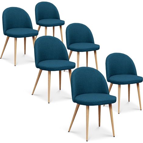 Lot de 6 chaises scandinaves Cecilia tissu bleu canard (1/2)