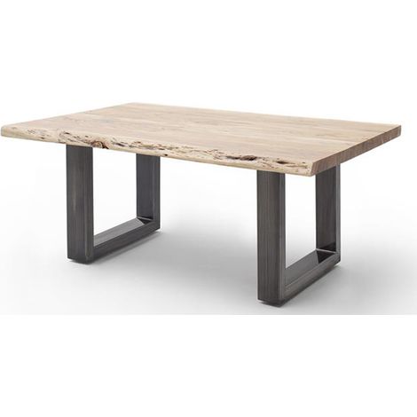Table basse en bois d'acacia massif naturel et acier inoxydable antique - L.110 x H.45 x P.70 cm -PEGANE-