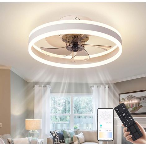 Ventilateur de plafond 40 cm avec lumière, télécommande/contrôle par application, 6 vitesses, intensité variable, 3 températures de couleur, blanc (1/5)