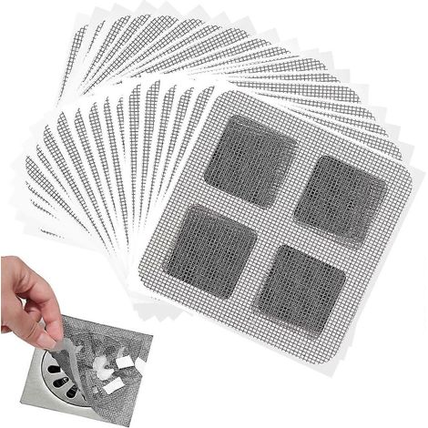 Lot de 50 attrape-cheveux jetables pour bonde de douche, carrés de 10 x 10 cm, autocollants en maille pour bonde de douche, salle de bain, buanderie, baignoire, évier de cuisine, pour humains et anima (1/5)
