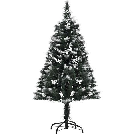 Sapin de Noël artificiel 120 cm, 222 branches 28 décorations Support en acier pliable et base verte amovible