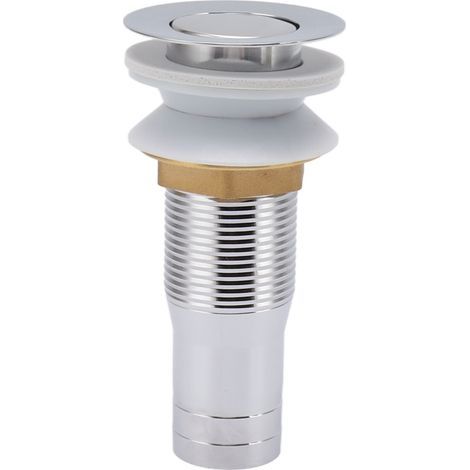 Bonde de lavabo courte en acier inoxydable poli et électroplaqué, anti-obstruction, à clapet, pour la cuisine et la salle de bain. (1/5)