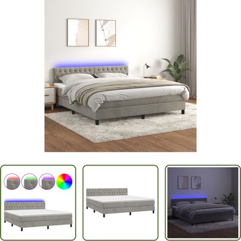 vidaXL Matelas ensaché -  Sommier à lattes de lit avec matelas LED Gris clair 160x200 cm (1/5)
