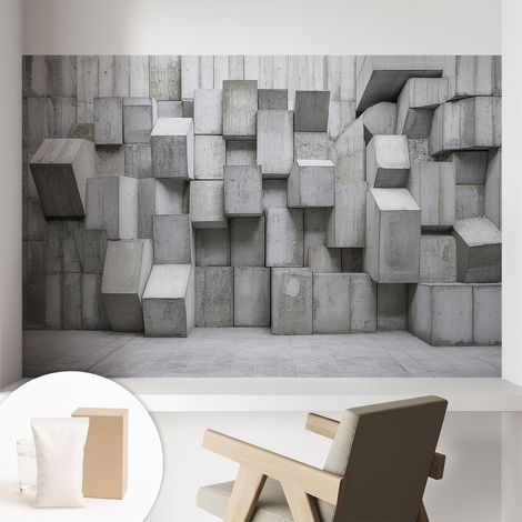 Papier peint intissé mural pour salon chambre à coucher tendance et originale - Colle incluse gratuite Blocs de béton 104x70 cm (1/5)