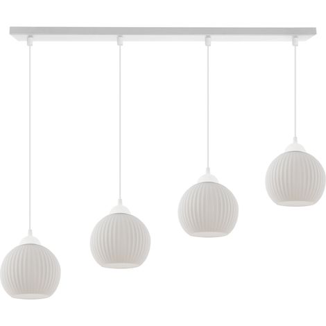 SUSPENSION RIFFLE BLANCHE 4 ABAT-JOUR PLATS BLANC BOULE E27 (1/5)