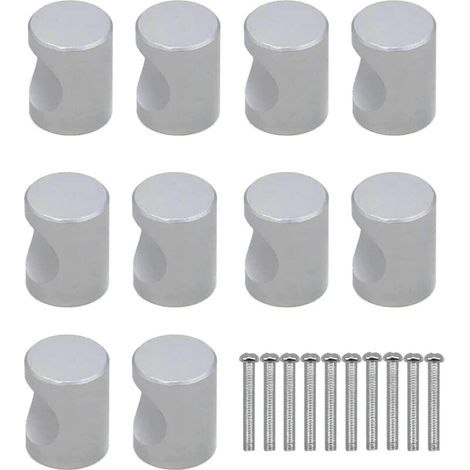 Set mit 10 silbernen zylindrischen Knöpfen inklusive Schrauben, geeignet für Schubladen, Schränke, Kommoden, Schlafzimmer und Küchen. (1/4)