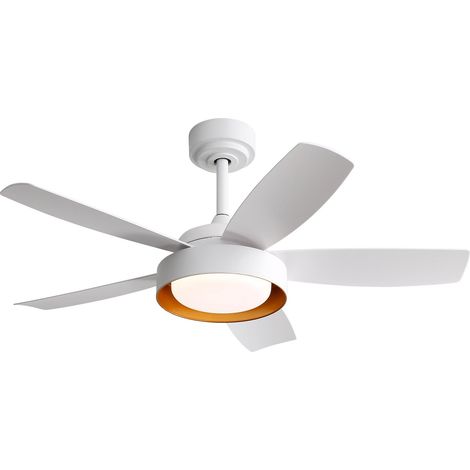 Ventilateur de plafond de 107 cm (42 pouces) avec éclairage LED 22 W, télécommande, moteur CC réversible, blanc, pour chambre à coucher (1/5)