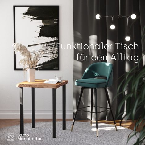 LAMO Manufaktur Table haute de bar ou bistrot, table è manger pour le salon 60x60x76 cm (long. x larg. x haut.), Classic, Frène Sévère / Noir, LBB-01-A-001-9005Cl (1/5)