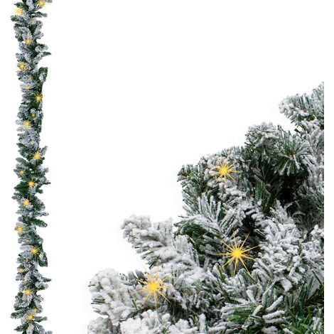 LED Tannengirlande mit Schnee und Glitzer warm weiß beleuchtet - 274 cm mit 50 LED - Weihnachtsgirlande Batterie betrieben mit Timer - Deko Beleuchtung Kunst Tanne Girlande für Weihnachten Advent Wint