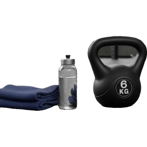Pesa rusa, 6 kg de peso, empuñadura ergonómica antideslizante, color negro. (1/2)