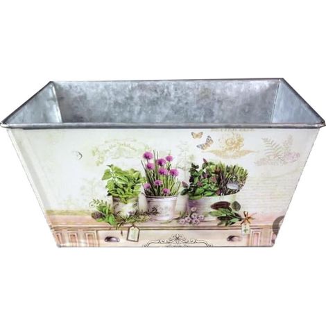 Grande coprivaso decorativo con motivo floreale - zincato