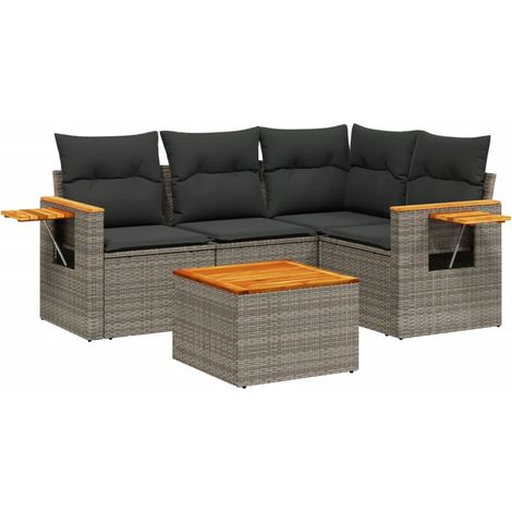 Maison Exclusive - 5-tlg. Garten-Sofagarnitur mit Kissen Grau Pol (1/3)