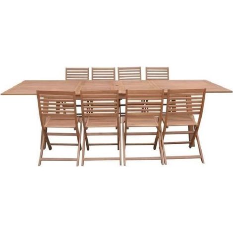 Les Tendances – Ensemble table et chaise de jardin 8 à 12 personnes – Table extensible 200/250/300 x 100cm – 6 chaises pliantes – Bois eucalyptus FSC (1/5)