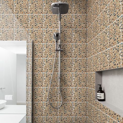 Sticker Mural Carrelage adhésif Cuisine Salle de Bain - 60 Stickers Carreaux DE Ciment TERRAZZO Diego - 60stickers10x10cm (1/5)