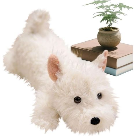 Doudou chien - Coussin animal mignon - Jouet en peluche - Chien blanc couché - Doudou doux - Pour et fille - Pour chambre d'enfant, maison, bureau, canapé, lit, voiture, anniversaire (1/5)