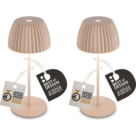Briloner RIFFLE MINI 2er Set LED Tischlampe kabellos, Touch, Dimmbar, German Design Award Winner 2025, Beige, Ø8,5 x 20 cm
