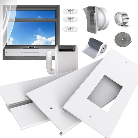 Kit Calfeutrage Fenêtre Climatisation réglable 120cm + Raccord Universel adaptateur 13/15cm,calfeutrage porte fenêtre climatiseur filtre écran, Iso. Thermo/Acoustique, Évac. Chaud, Démontable