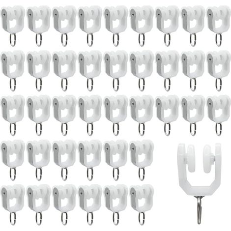 40 pièces Rouleaux de Rail de Rideau Rail Extérieur Crochet de Rideau Rail Glisseur Rail,Rideau Poulie à Rideaux en Acier Inoxydable(Blanc)