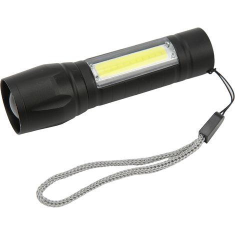 Lampe torche rechargeable USB en alliage d'aluminium avec dragonne, température de couleur 6000K, LED COB, zoom (1/5)